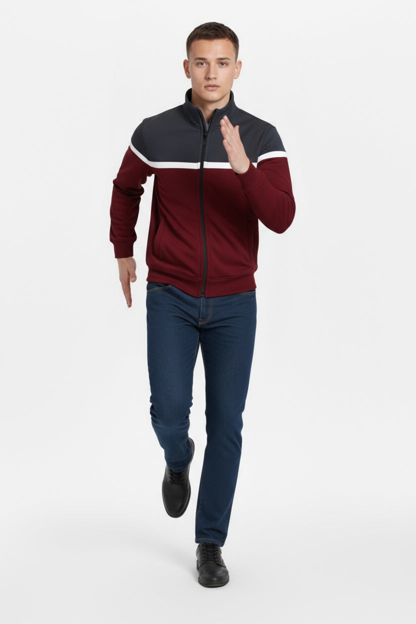 Octave Men Colourblocked Mandarin Neck Sweatshirt