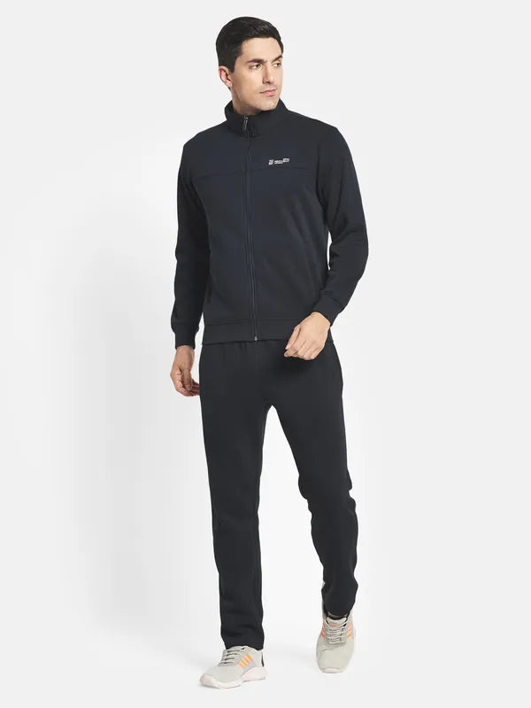 Men Navy Blue Solid Cotton Tracksuits