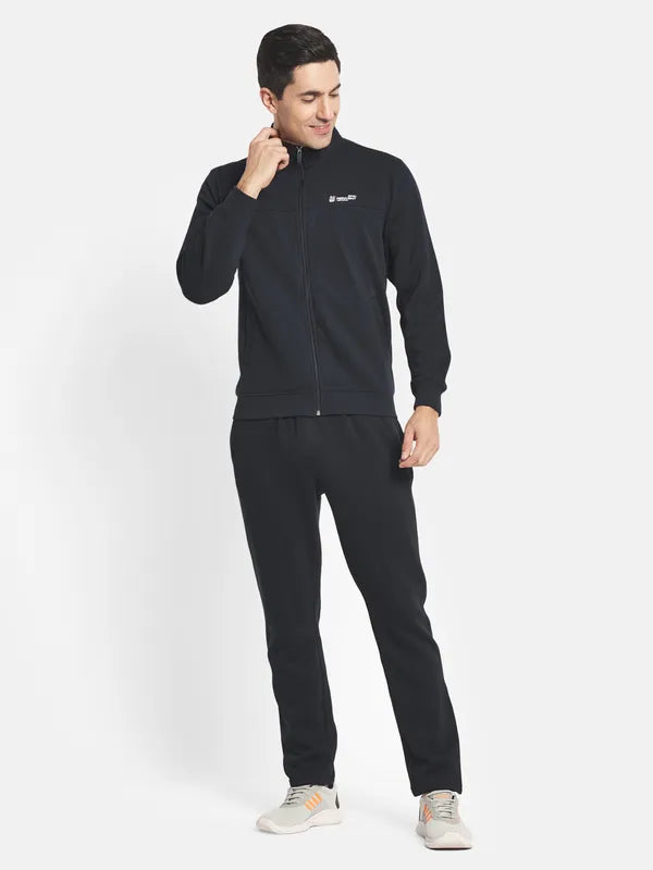 Men Navy Blue Solid Cotton Tracksuits