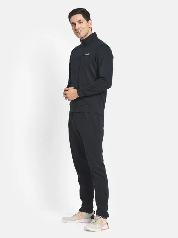 Men Navy Blue Solid Cotton Tracksuits