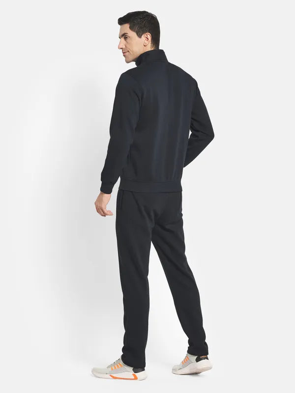 Men Navy Blue Solid Cotton Tracksuits