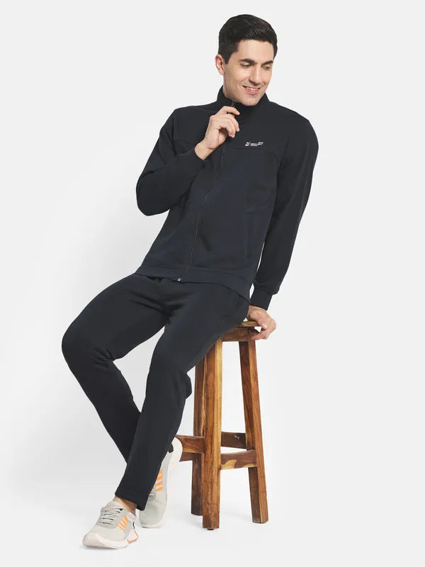 Men Navy Blue Solid Cotton Tracksuits