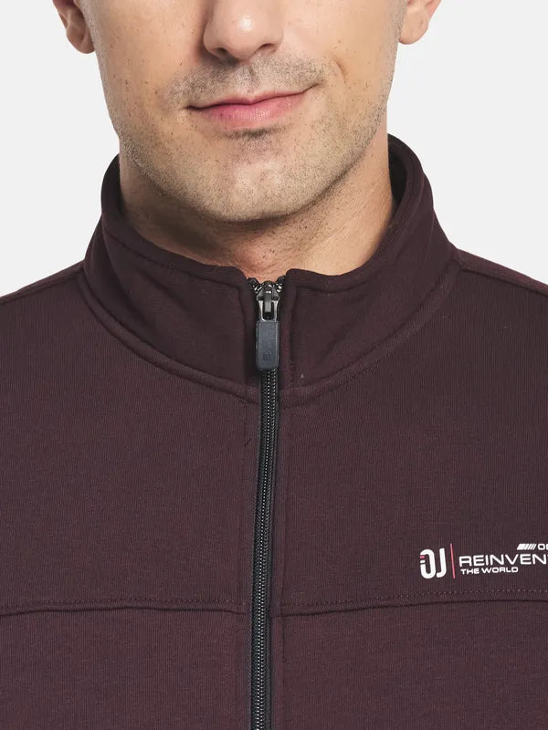 Men Burgundy Solid Cotton Tracksuit