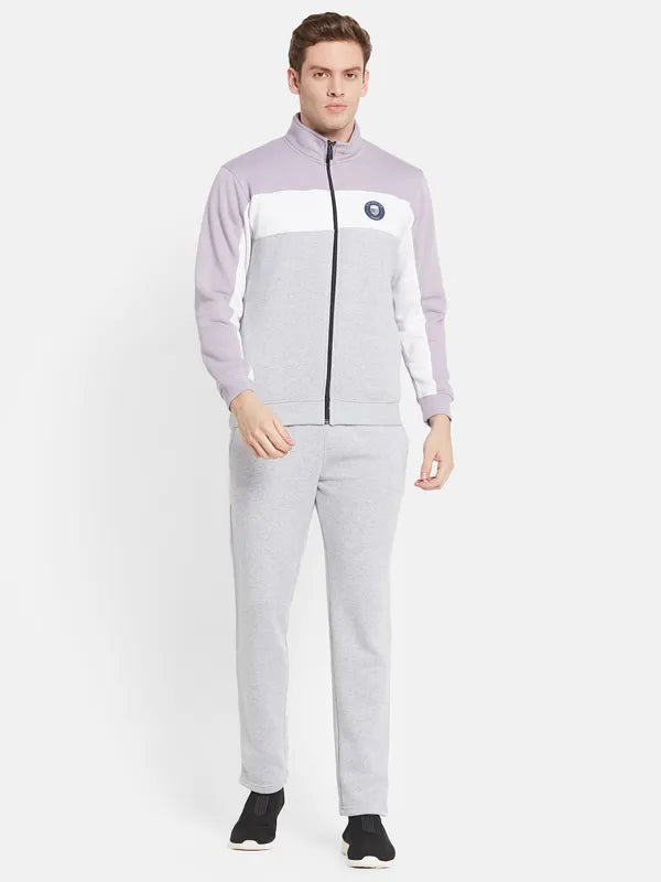 Men Lilac-Colored Grey Colorblocked Tracksuits