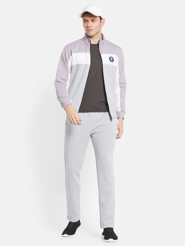 Men Lilac-Colored Grey Colorblocked Tracksuits