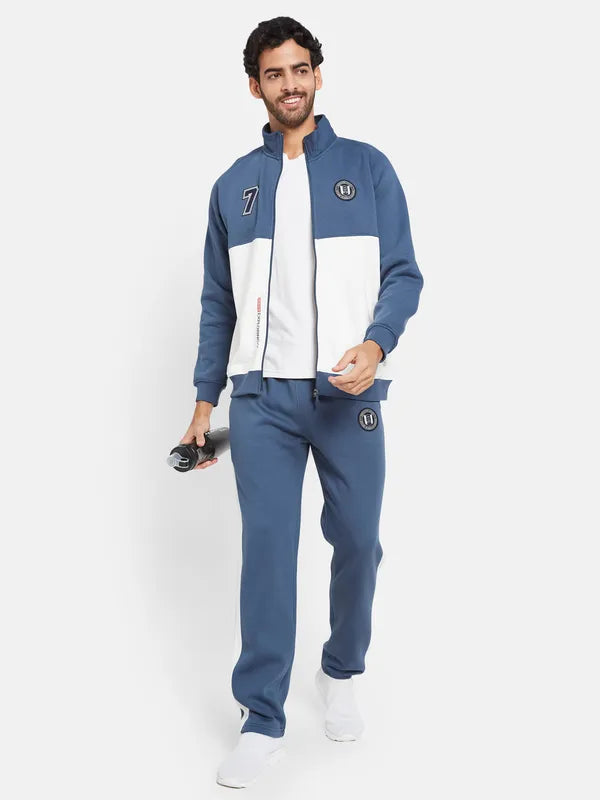 Octave Men Colourblocked Mock Collar Jacket With Mid Rise Track Pant