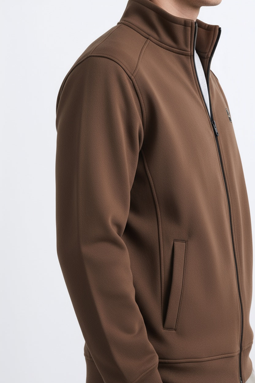 Octave Men Coffee Solid Mandrain Neck Sweatshirt