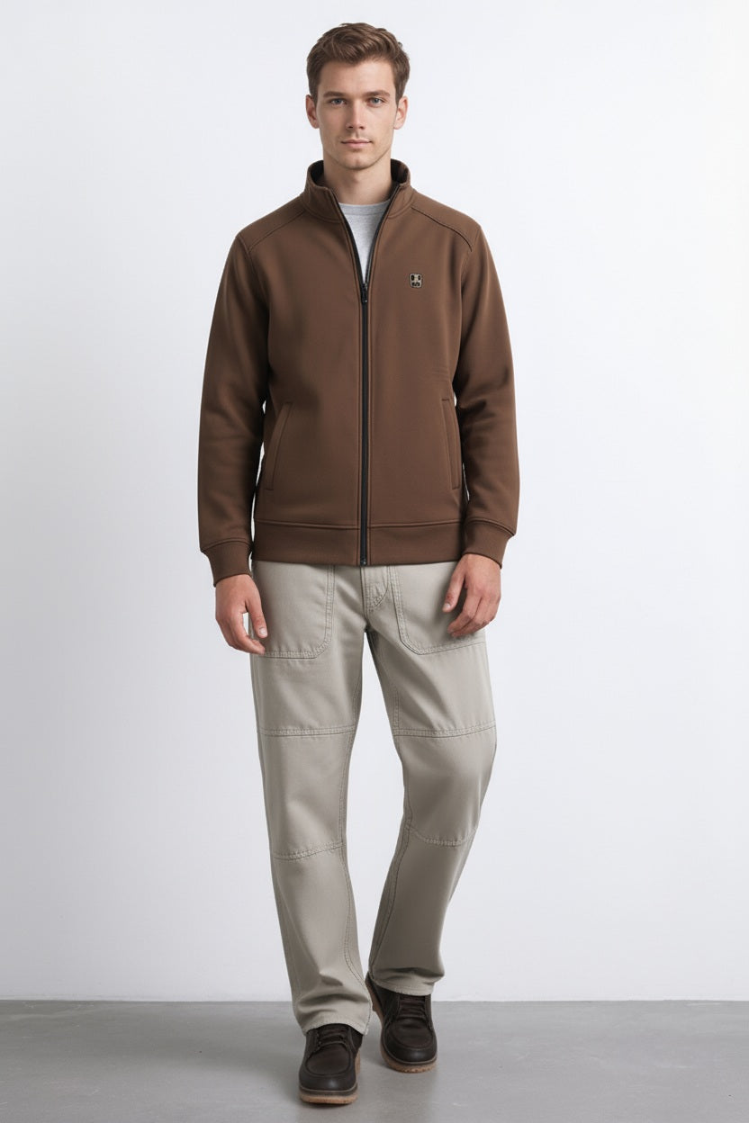 Octave Men Coffee Solid Mandrain Neck Sweatshirt