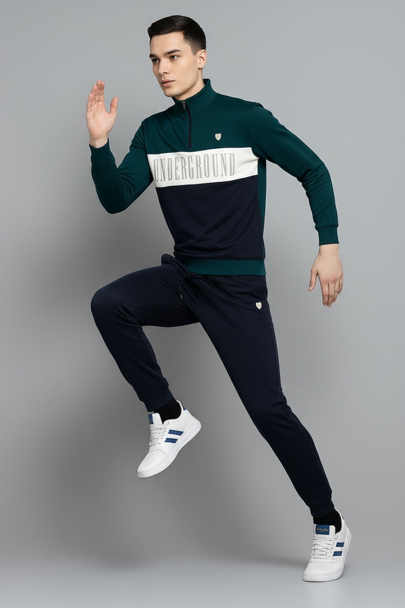 Men Pacific Colourblocked Mock Collar Mid-Rise Tracksuits