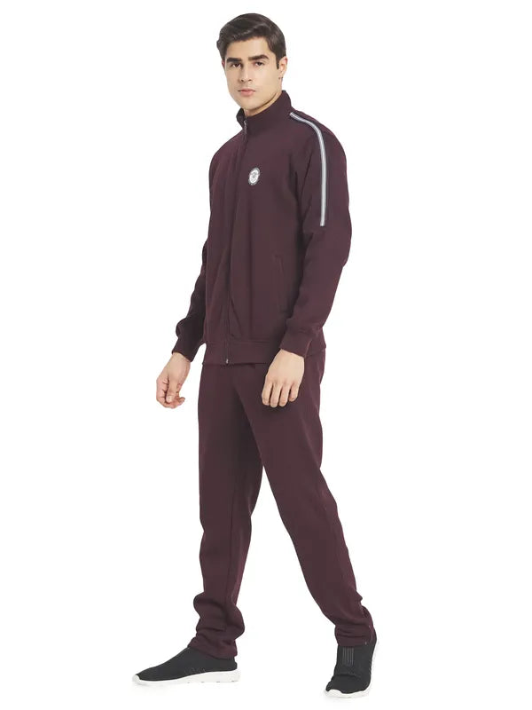 Octave Men Maroon Solid Tracksuit