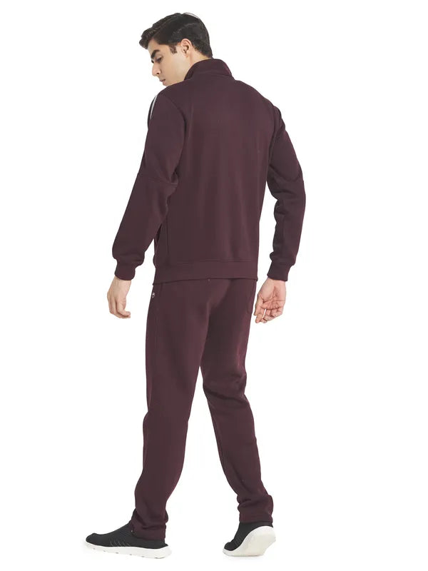 Octave Men Maroon Solid Tracksuit