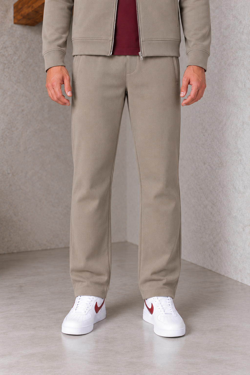 Men’s Mouse Knitted Flat Back Rib Straight-Leg Track Pants with Pockets – Tracksuit Lower