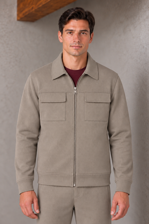 Men’s Mouse Knitted Flat Back Rib Full-Zip Jacket with Chest Flap Pockets – Tracksuit Upper