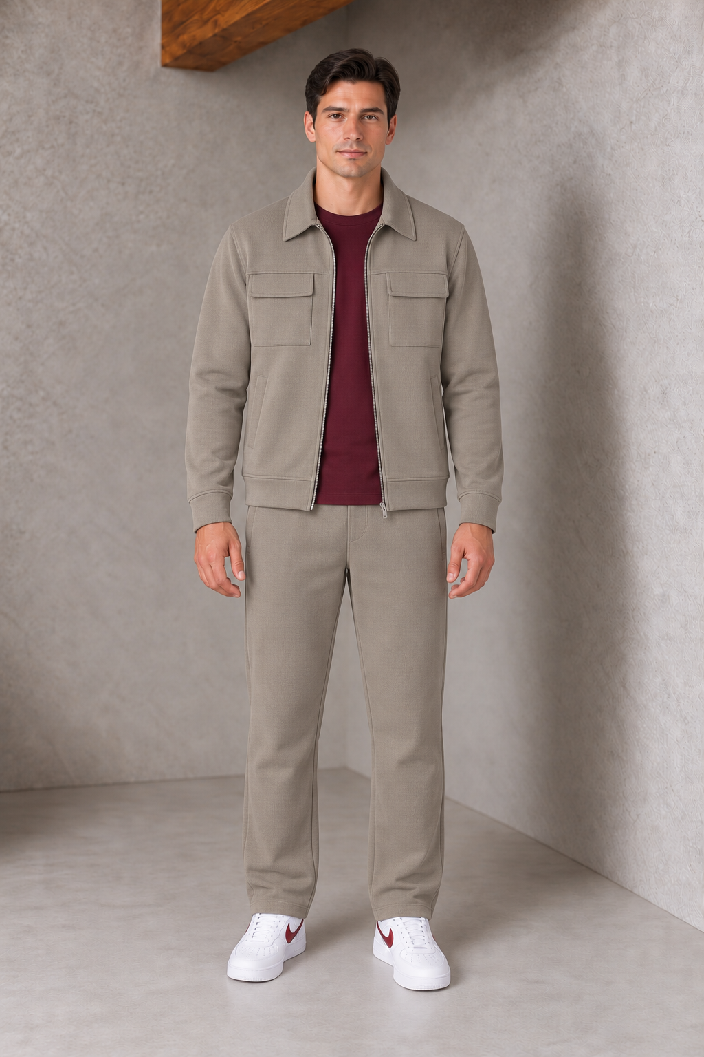 Men’s Mouse Knitted Flat Back Rib Full-Zip Jacket with Chest Flap Pockets – Tracksuit Upper