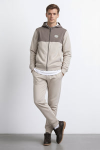 Octave Men Stone Colourblocked Mandarin Neck Sweatshirt