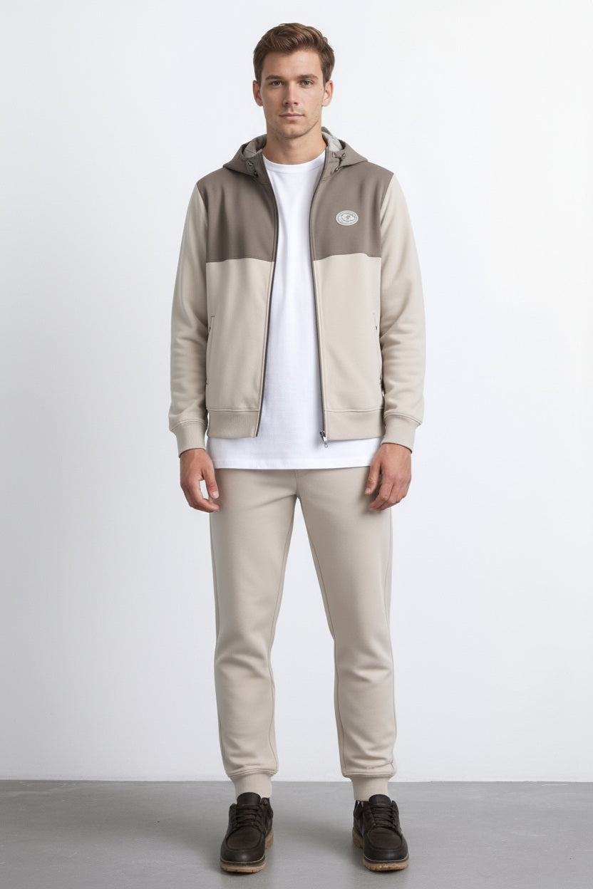 Octave Men Stone Colourblocked Mandarin Neck Sweatshirt