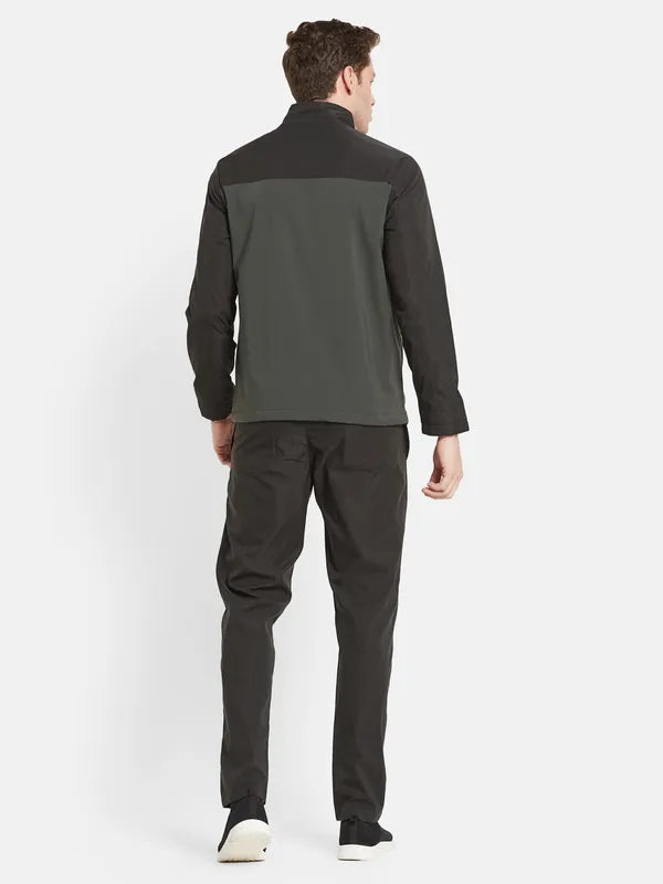 Men Green Black Colour-Blocked Cottontracksuits