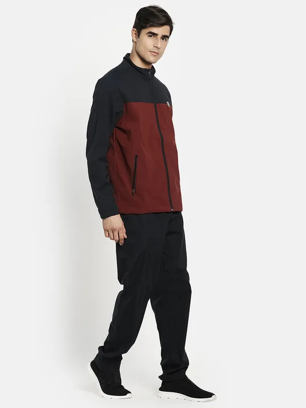 Men Maroon Navy Blue Plus Size Colorblocked Fleece Tracksuits