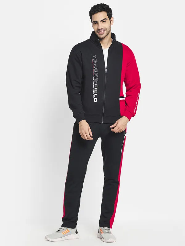 Me Black Colorblocked Regular Fit Cotton Track Suits