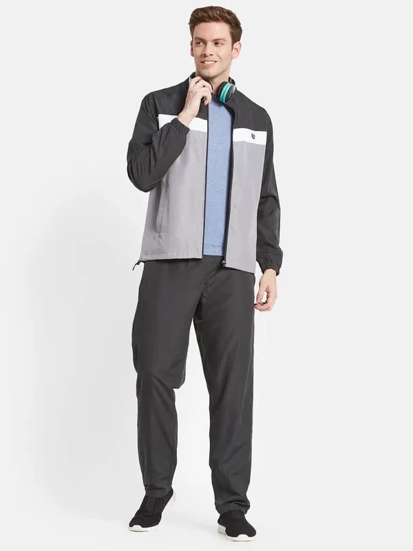 Men Grey White Colourblocked Cotton Track Suit