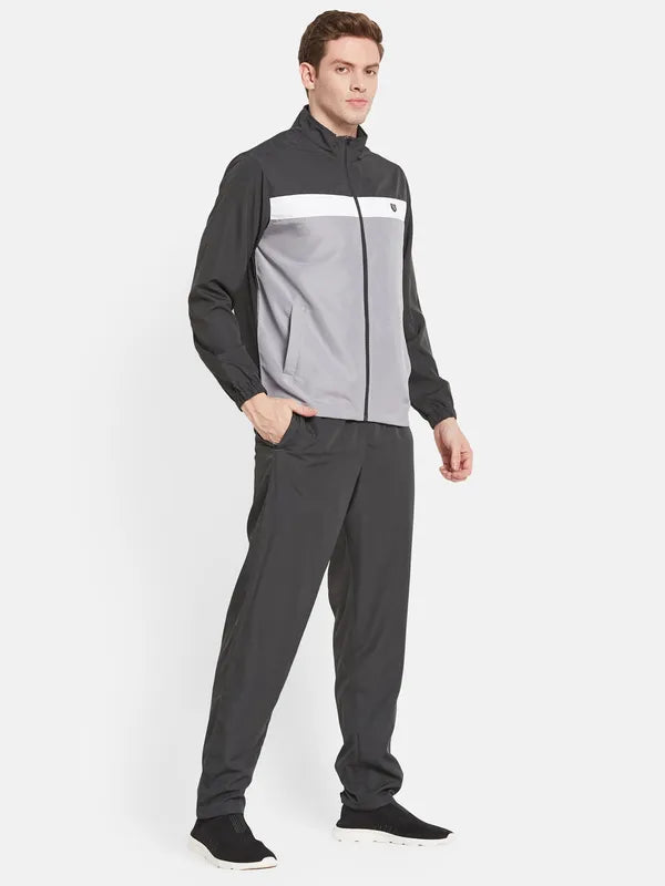 Men Grey White Colourblocked Cotton Track Suit