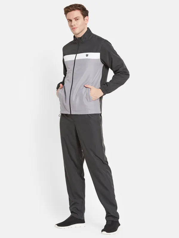 Men Grey White Colourblocked Cotton Track Suit