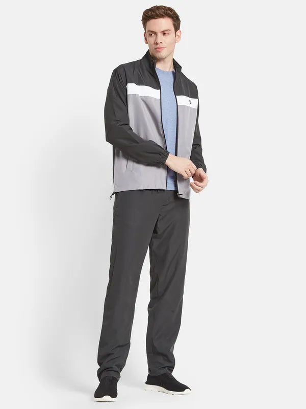 Men Grey White Colourblocked Cotton Track Suit