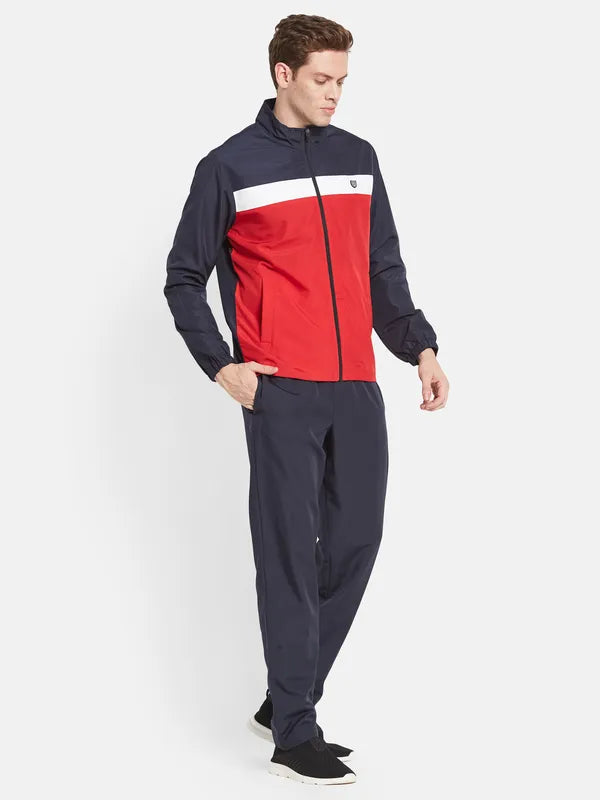 Men Navy Blue Red Colorblocked Tracksuits