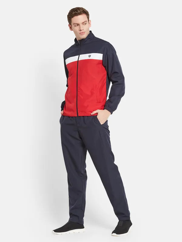 Men Navy Blue Red Colorblocked Tracksuits