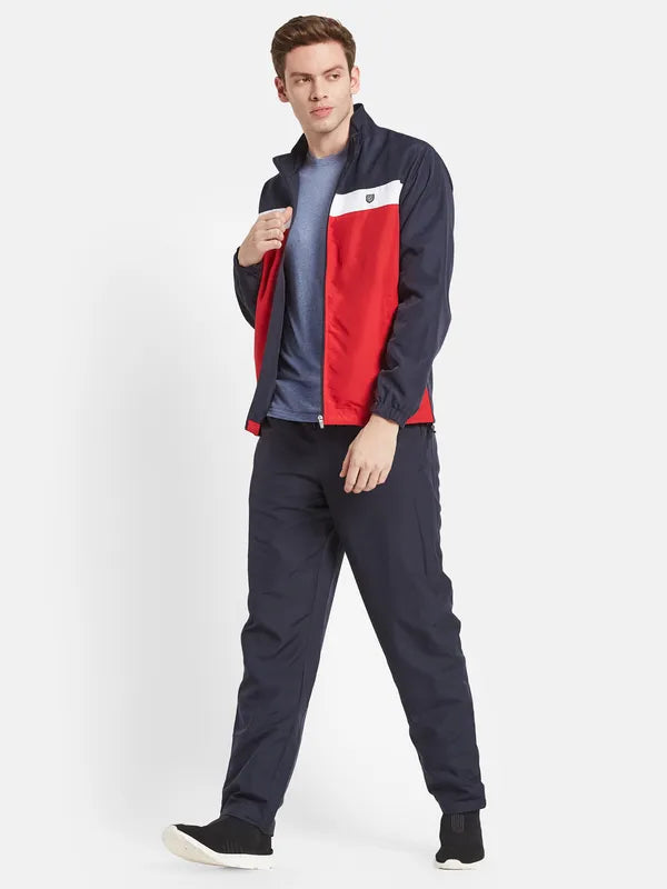 Men Navy Blue Red Colorblocked Tracksuits