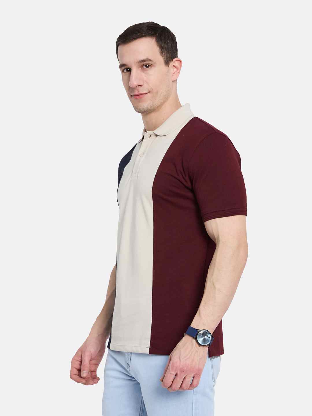 Octave Men Colourblocked Polo Collar T-shirt