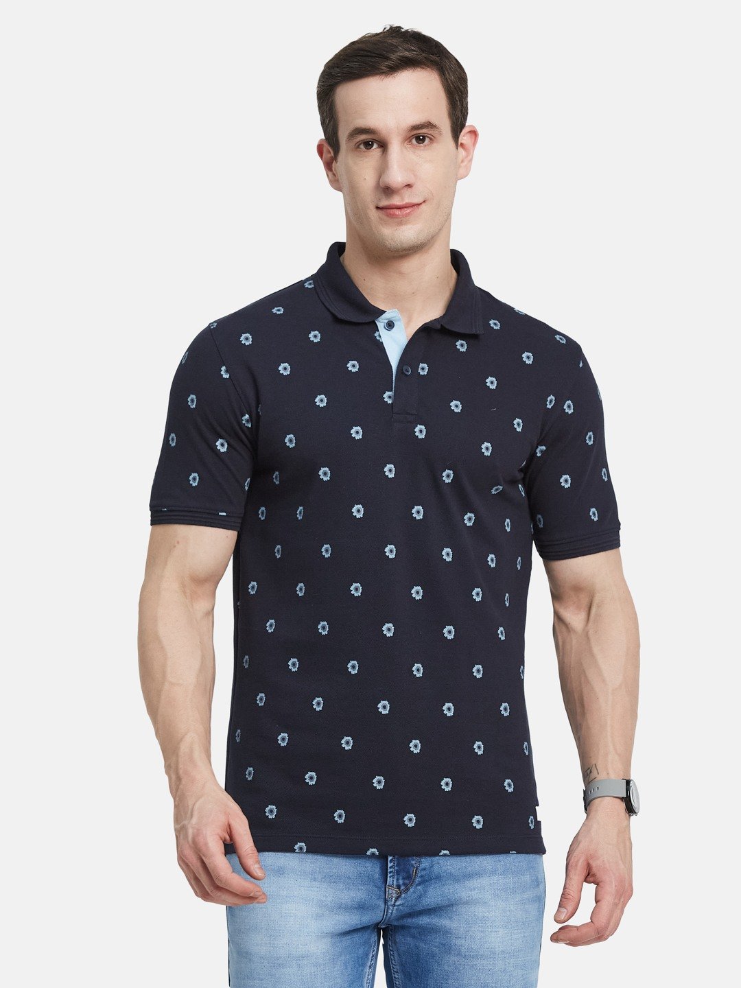 AOP FLORAL PRINT  POLO NECK PIQUE T-SHIRT