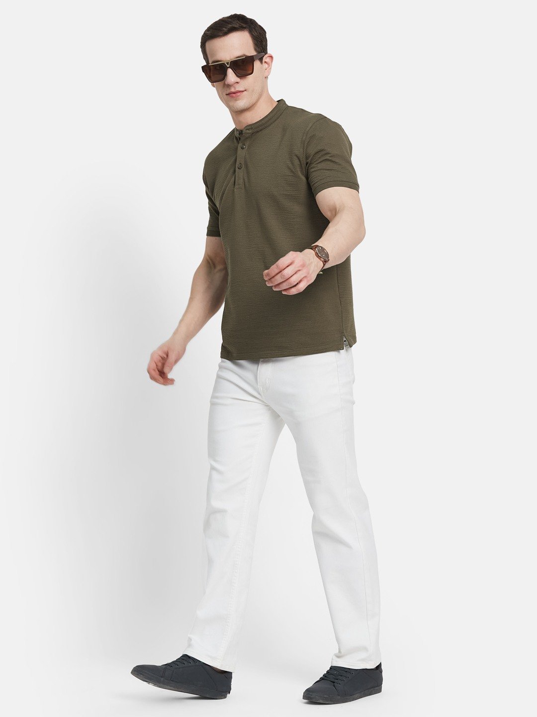 CORE HENLEY NECK SEER SUCKER T-SHIRT