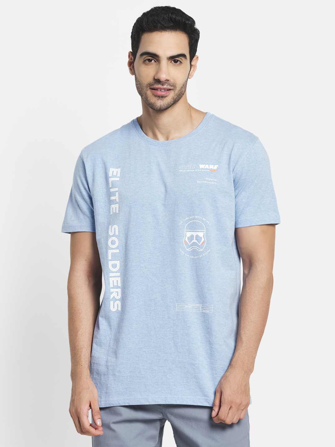 Octave Men Blue Typography Star Wars Printed Raw Edge T-Shirt