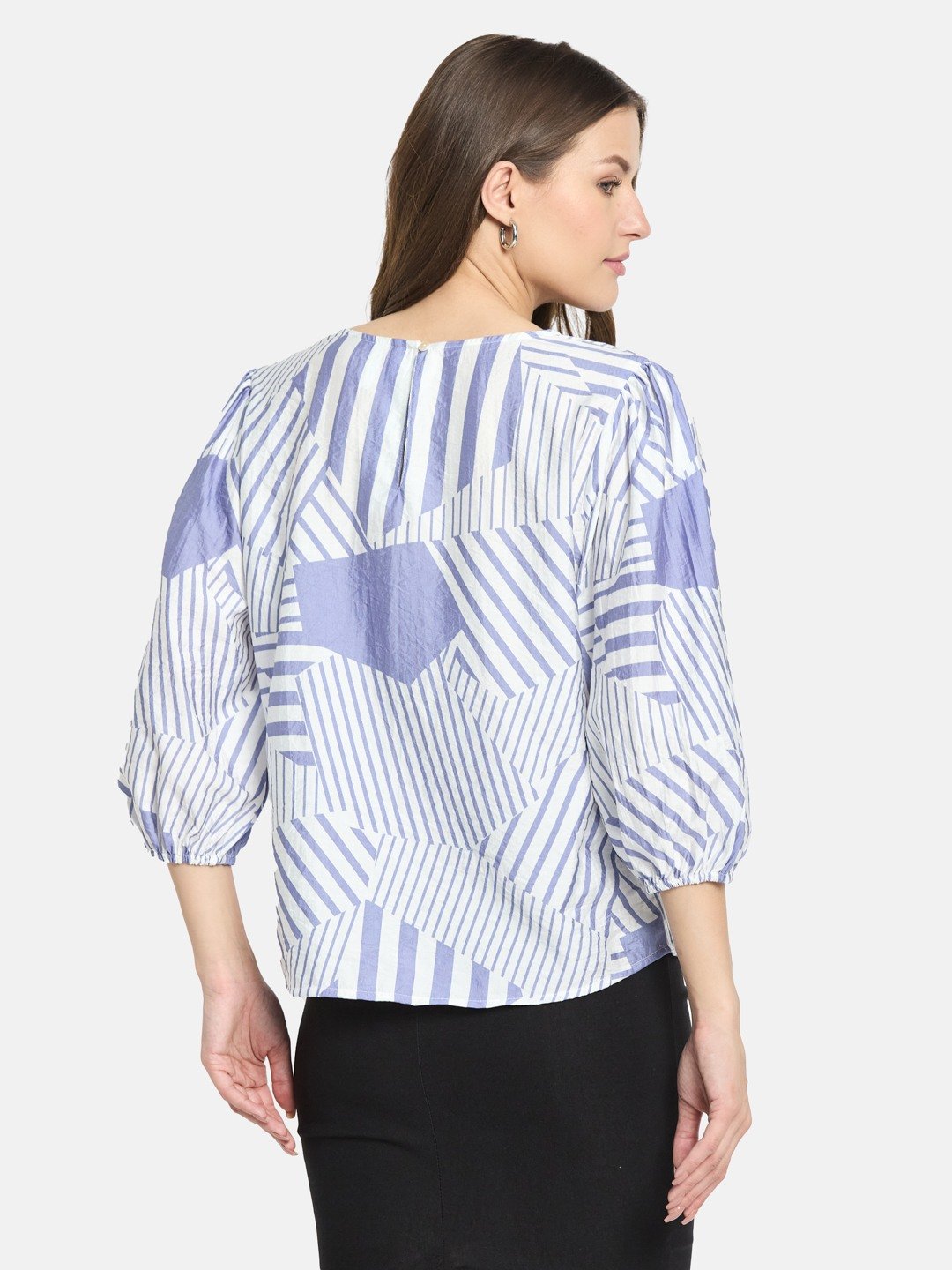 METTLE Women Light Teal Printed Cotton Top