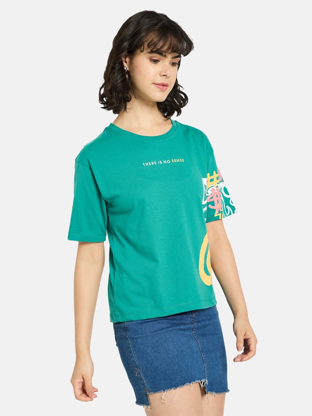 METTLE Women Graphic Printed Round Neck Cotton T-shirt
