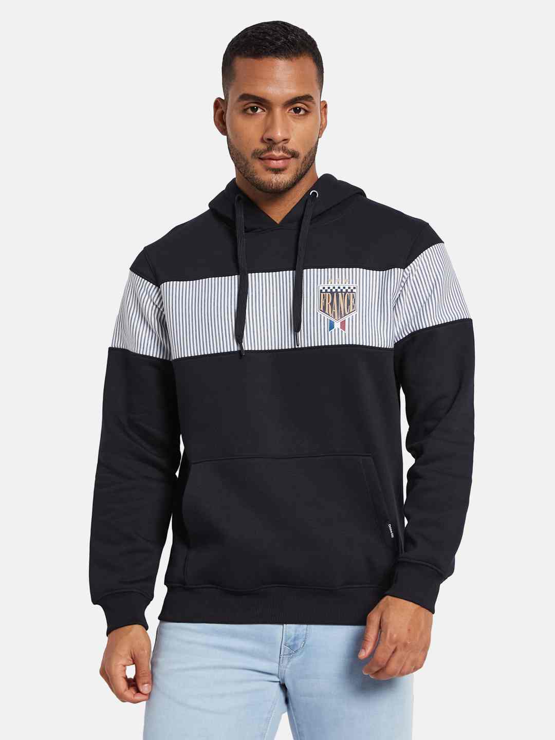 Octave Men Striped Hooded Sweatshirt
