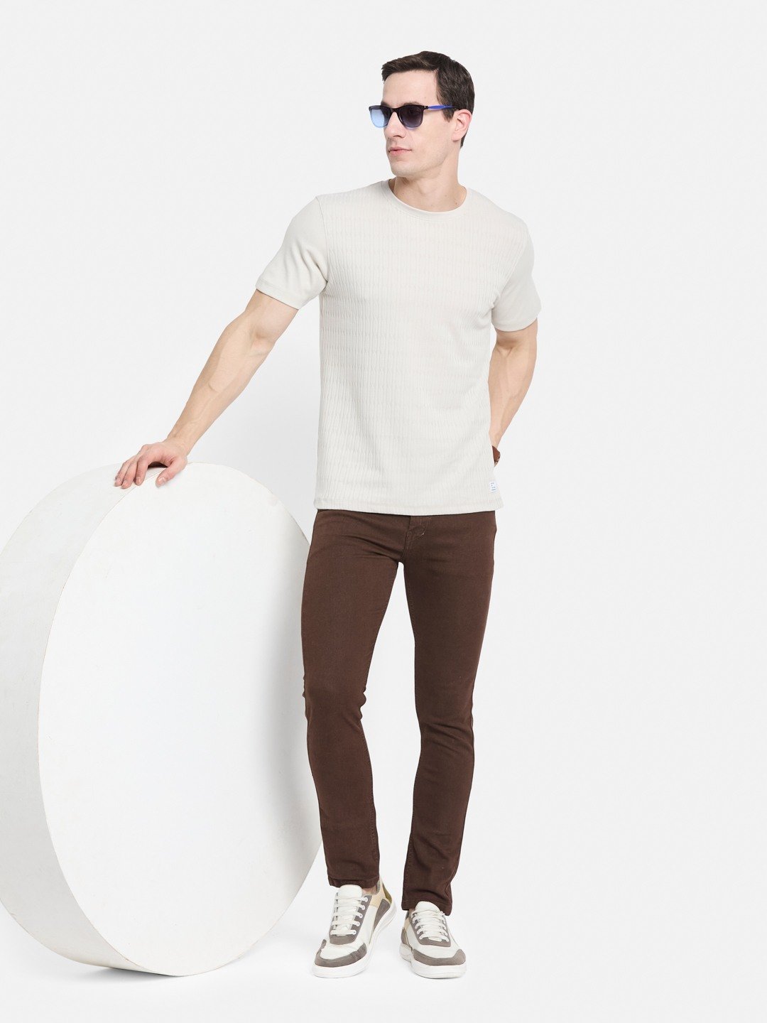 STRUCTURE ROUND NECK TRANSFER INTERLOCK T-SHIRT