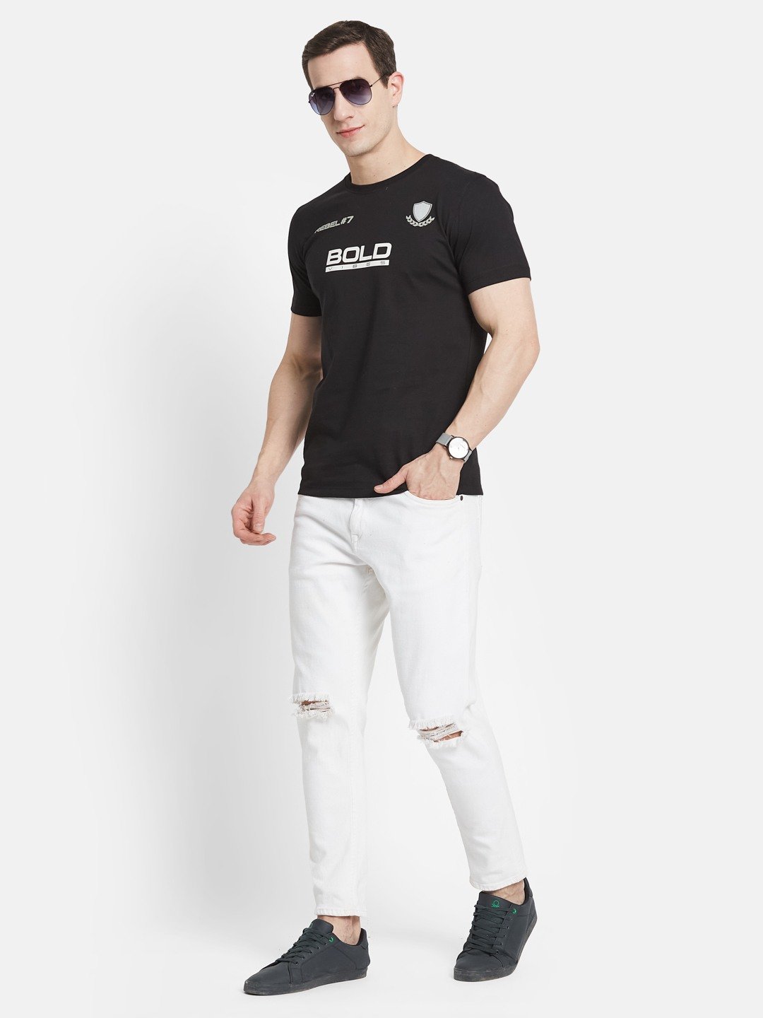 BACK  PRINT ROUND NECK SINGLE JERSEY KNIT T-SHIRT