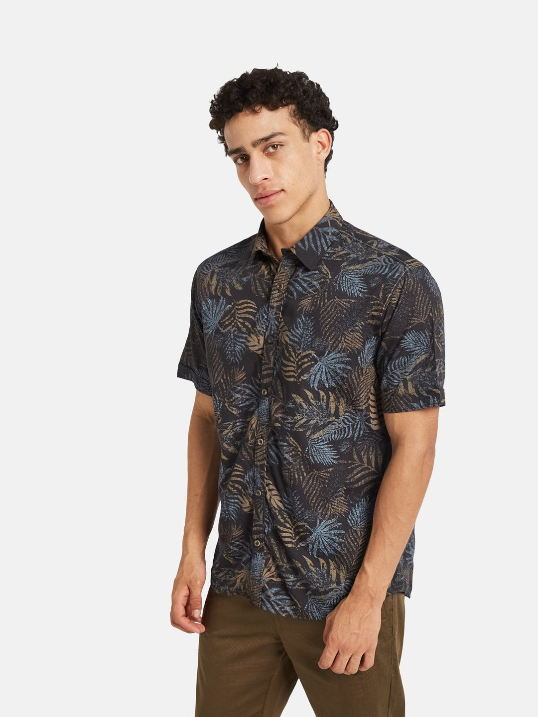 METTLE Men Floral Printed Spread Collar Cotton Casual Shirt