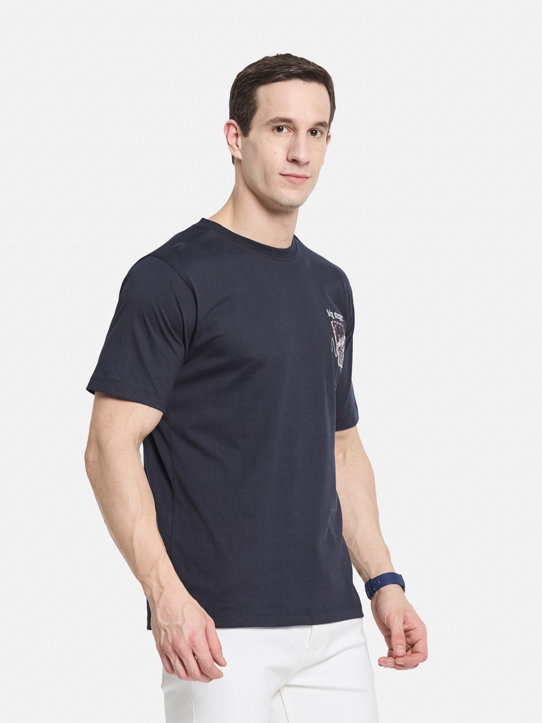 BACK  PRINT ROUND NECK SINGLE JERSEY KNIT T-SHIRT