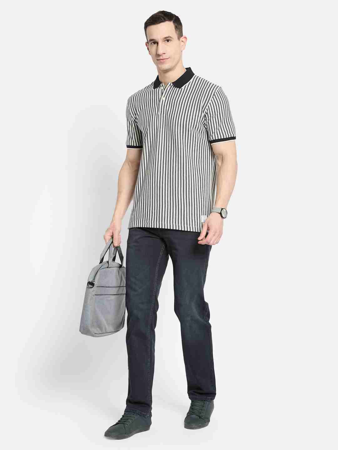 Octave Men Striped Polo Collar T-shirt