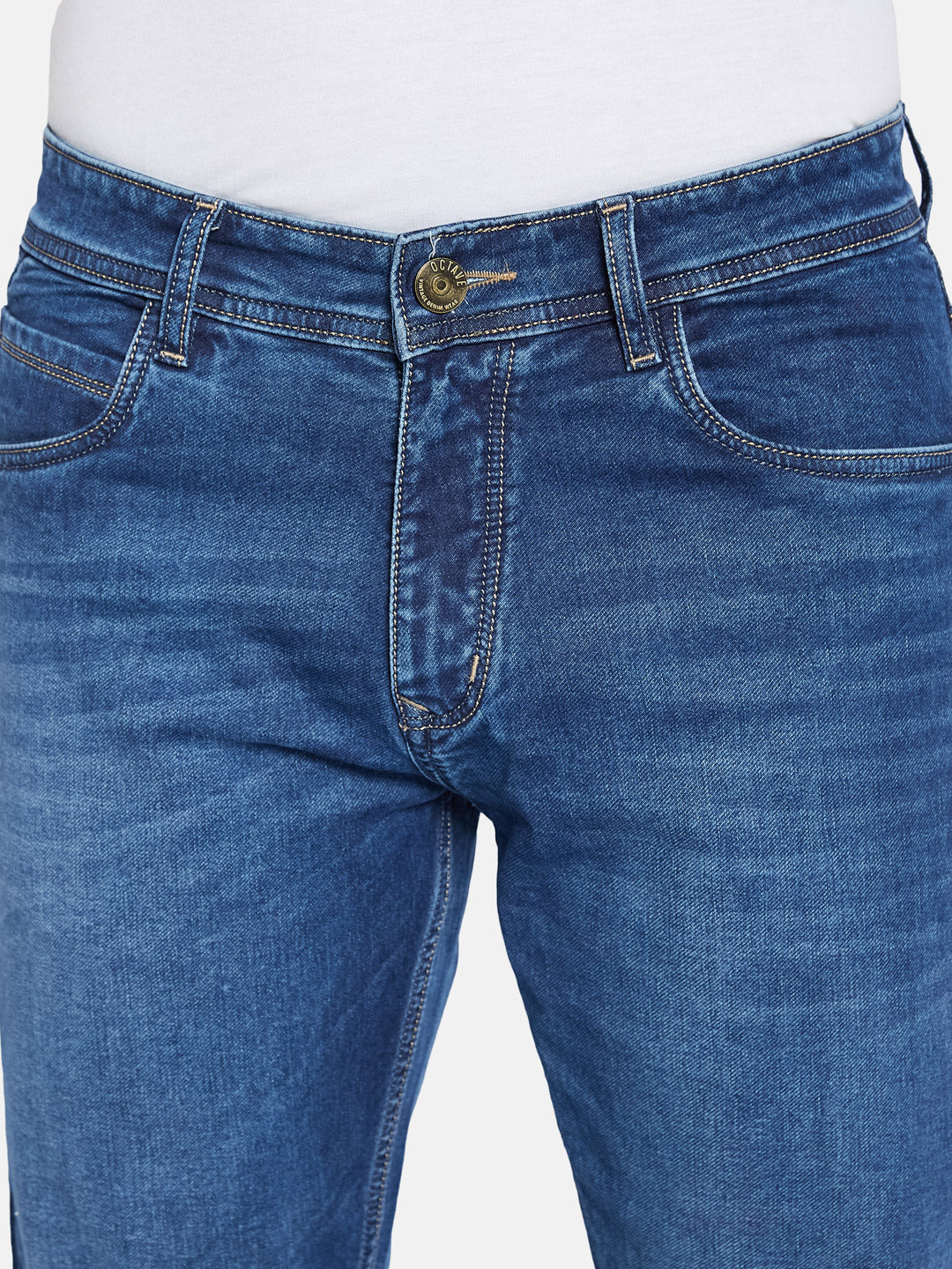 Octave Men Straight Fit Mid-Rise Light Fade Stretchable Jeans