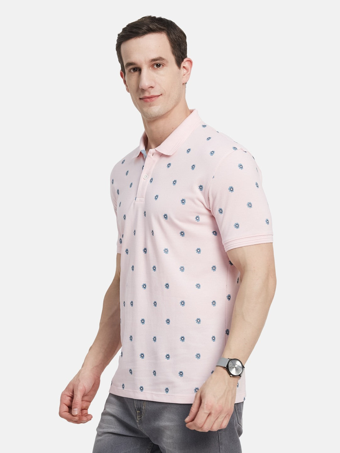 AOP FLORAL PRINT  POLO NECK PIQUE T-SHIRT