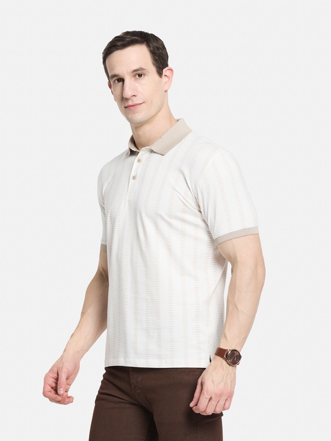 AOP MOTIF PRINT POLO NECK SINGLE JERSEY KNIT T-SHIRT