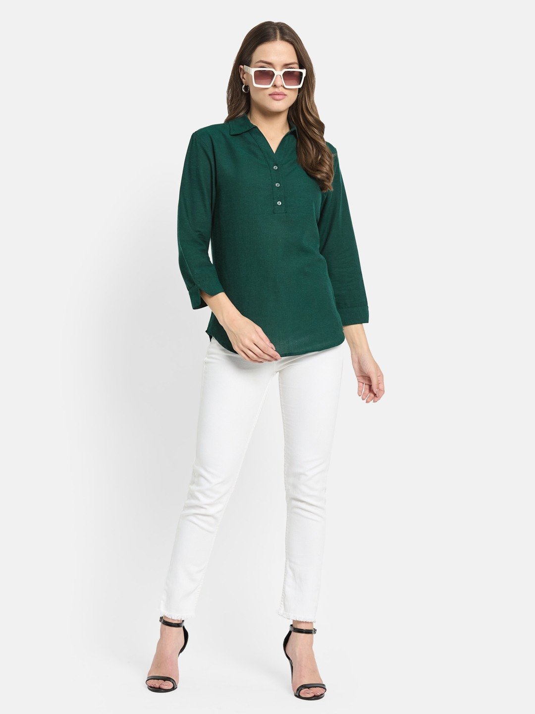 METTLE Women Cotton Shirt Collar Top