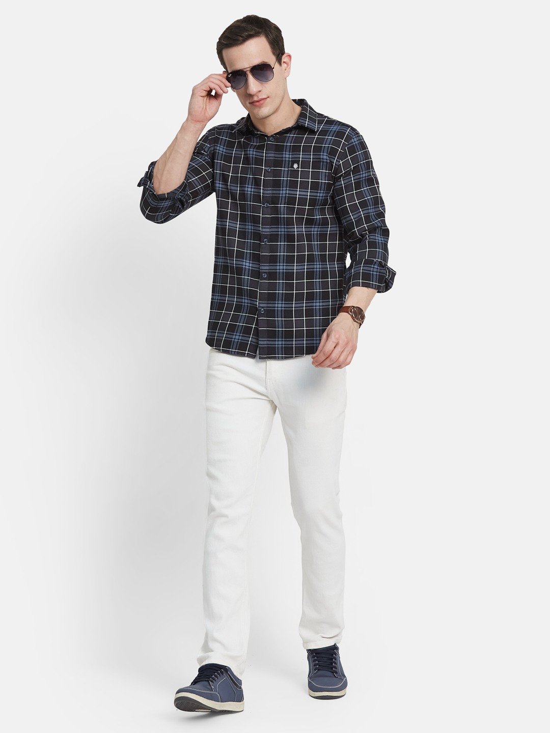 METTLE Men Spread Collar Checked Cotton Casual Shirt