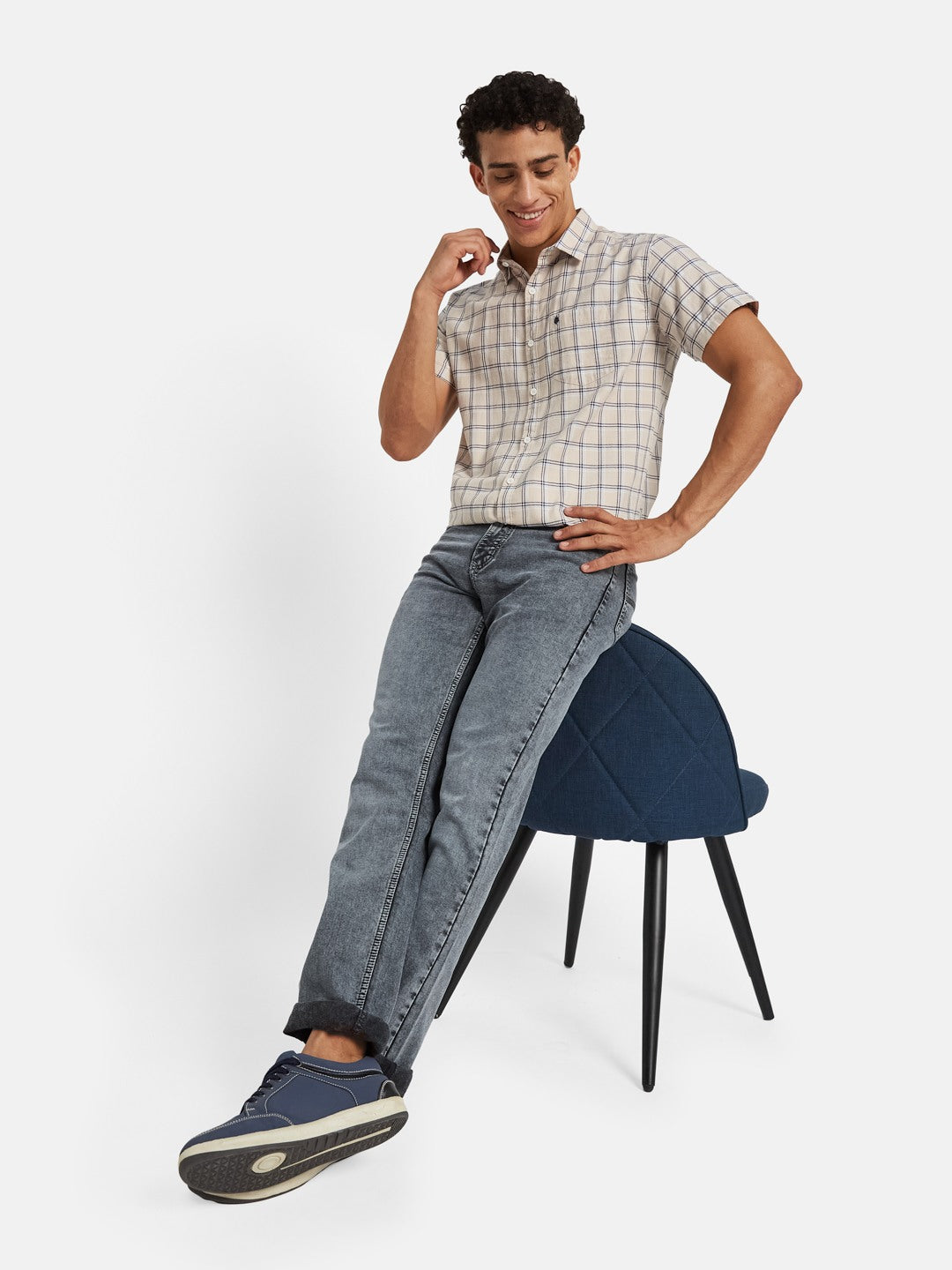 METTLE Checked Short Sleeves Spread Collar Cotton Opaque Regular Fit Casual Shirt