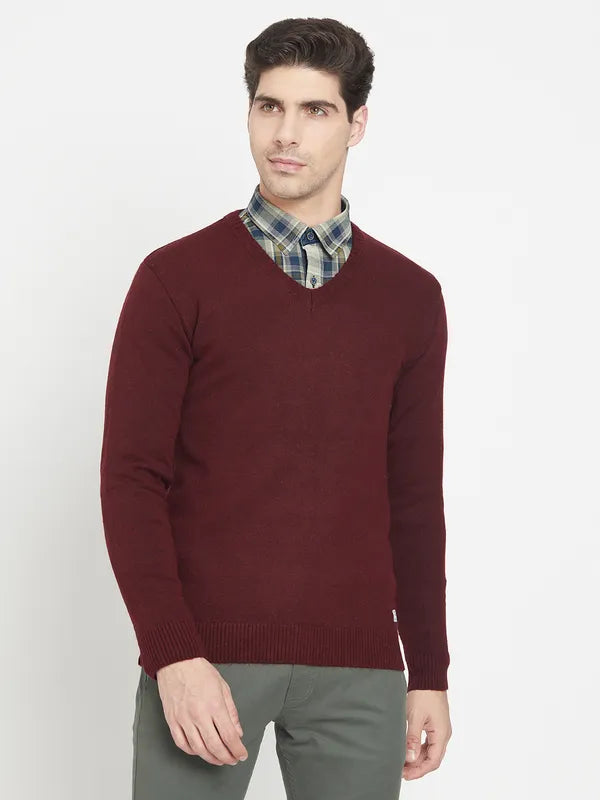 Maroon Acrylic Full Sleeve Pullover Sweater