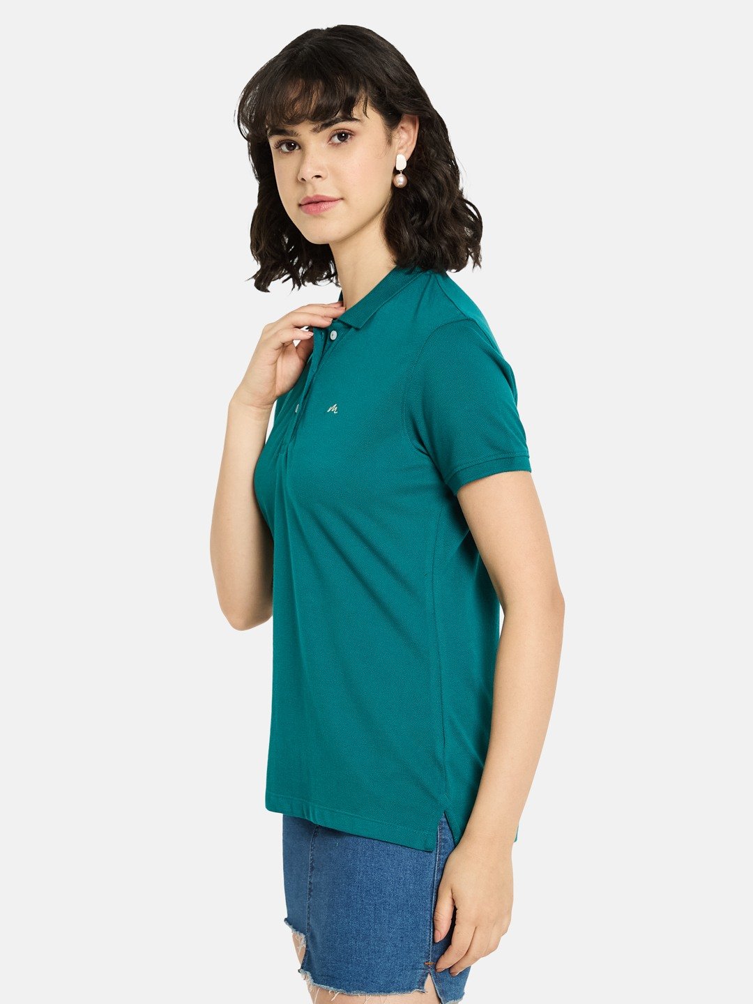 METTLE Women Solid Polo Collar Cotton T-shirt